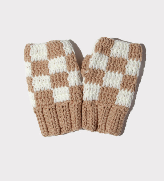 Café con Leche Checkered Fingerless Gloves