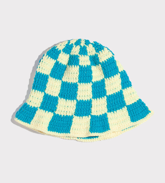 Yellow and Turquoise Checkered Bucket Hat