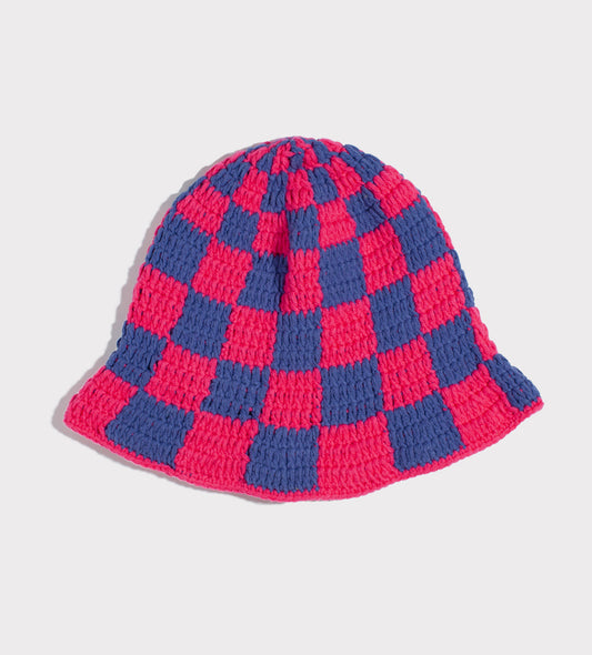 Navy & Fuchsia Checkered Bucket Hat