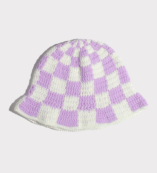 Lavender and Cream Checkered Bucket Hat