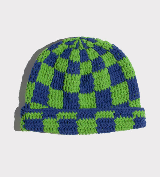 Navy and Green Checkered Beanie