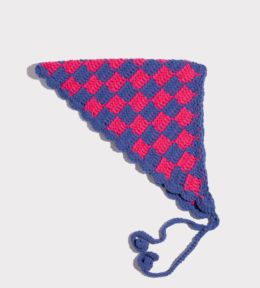 Navy and Fuchsia Checkered Bandana