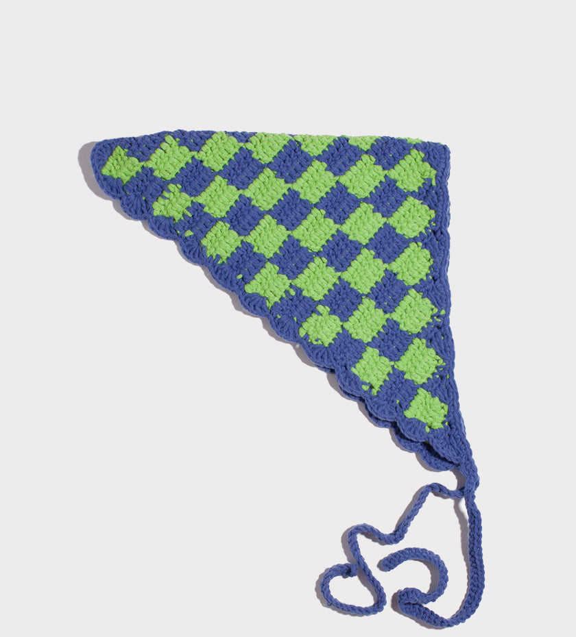 Navy and Green Checkered Bandana