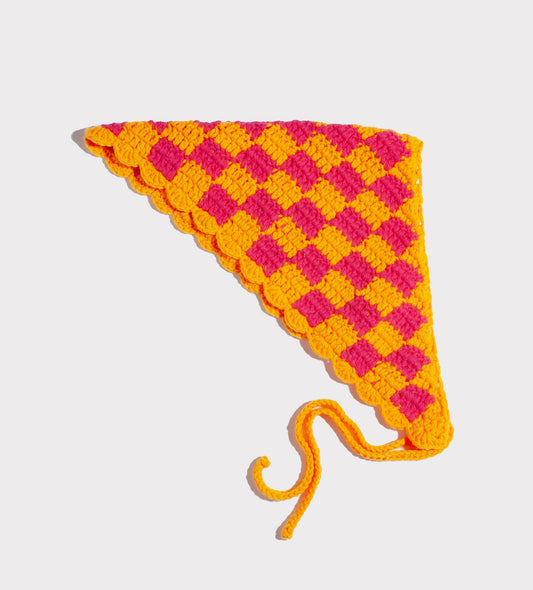 Tangerine and Fuchsia Checkered Bandana