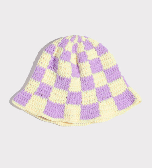 Lavender and Pale Yellow Checkered Bucket Hat