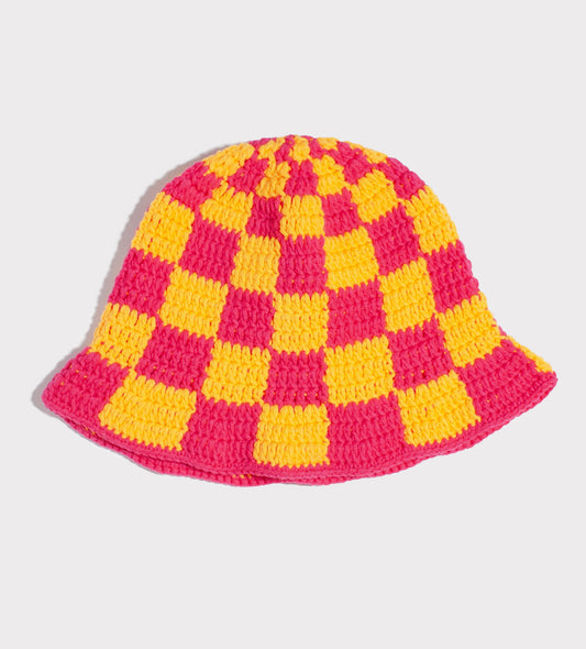 Tangerine and Fuchsia Checkered Bucket Hat