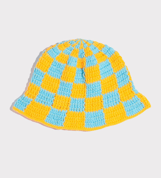 Tangerine and Blue Checkered Bucket Hat